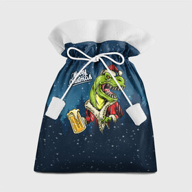 Подарочный 3D мешок с принтом Пивозавр Санта в Тюмени, 100% полиэстер | Размер: 29*39 см | Тематика изображения на принте: christmas | santa | дед мороз | динозавр | елка | зима | новый год | рождество | санта | снег | снежинка