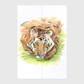 Магнитный плакат 2Х3 с принтом Портрет тигра с зелёными глазами в Тюмени, Полимерный материал с магнитным слоем | 6 деталей размером 9*9 см | Тематика изображения на принте: 2022 | глаза | животное | зверь | китайский календарь | кошка | новый год | оранжевый | полоски | символ года | тигр | хищник