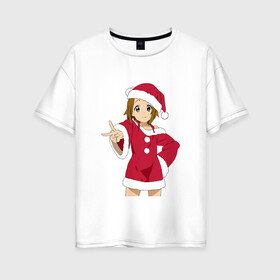 Женская футболка хлопок Oversize с принтом Анимешная девочка Санта в Тюмени, 100% хлопок | свободный крой, круглый ворот, спущенный рукав, длина до линии бедер
 | анимешная девочка | костюм | милашка | мио акияма | новый год | няшка | праздник | санта девушка | юи хирасава