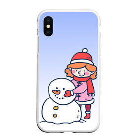 Чехол для iPhone XS Max матовый с принтом Девочка лепит снеговика в Тюмени, Силикон | Область печати: задняя сторона чехла, без боковых панелей | Тематика изображения на принте: 2022 | девочка | зима | зимние забавы | милота | рисунок | снег | снеговик | снежок | холод