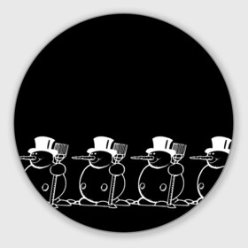 Круглый коврик для мышки с принтом Снеговик на черном фоне в Тюмени, резина и полиэстер | круглая форма, изображение наносится на всю лицевую часть | Тематика изображения на принте: snowman | зима | минимализм | новый год | снеговик