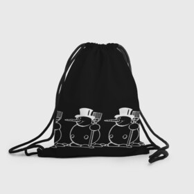 Рюкзак-мешок 3D с принтом Снеговик на черном фоне в Тюмени, 100% полиэстер | плотность ткани — 200 г/м2, размер — 35 х 45 см; лямки — толстые шнурки, застежка на шнуровке, без карманов и подкладки | Тематика изображения на принте: snowman | зима | минимализм | новый год | снеговик