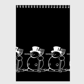 Скетчбук с принтом Снеговик на черном фоне в Тюмени, 100% бумага
 | 48 листов, плотность листов — 100 г/м2, плотность картонной обложки — 250 г/м2. Листы скреплены сверху удобной пружинной спиралью | Тематика изображения на принте: snowman | зима | минимализм | новый год | снеговик