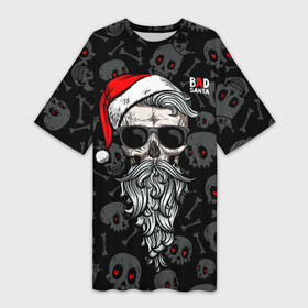Платье-футболка 3D с принтом Santa from Hell в Тюмени,  |  | beard | christmas | hipster | new year | red cap | red eyes | santa claus | santa from hell | skulls | борода | дед мороз | красные глаза | красный колпак | новый год | рождество | санта из ада | санта клаус | хипстер | черепа