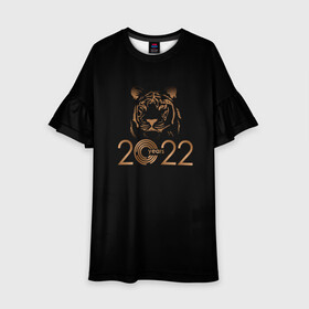 Детское платье 3D с принтом 2022 Tiger Bronze Theme в Тюмени, 100% полиэстер | прямой силуэт, чуть расширенный к низу. Круглая горловина, на рукавах — воланы | 2022 | год тигра | нг | новый год | подарки на новый год | праздник | рождество | тигр