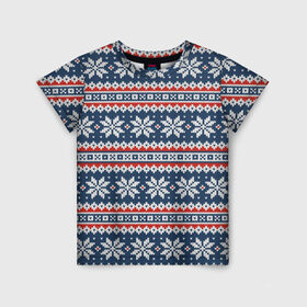Детская футболка 3D с принтом Knitted Christmas Pattern в Тюмени, 100% гипоаллергенный полиэфир | прямой крой, круглый вырез горловины, длина до линии бедер, чуть спущенное плечо, ткань немного тянется | Тематика изображения на принте: christmas | holiday | knitted pattern | new year | pattern | snowflakes | texture | вязаный узор | новый год | праздник | рождество | снежинки | текстура | узор