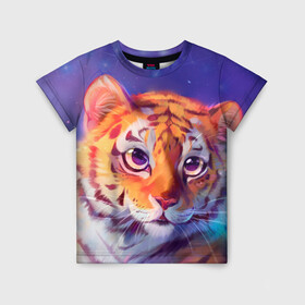 Детская футболка 3D с принтом Тигренок 2022 в Тюмени, 100% гипоаллергенный полиэфир | прямой крой, круглый вырез горловины, длина до линии бедер, чуть спущенное плечо, ткань немного тянется | 2022 | лучшее | новый год | подарок | тигр | тигренок | топ