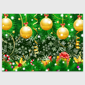 Поздравительная открытка с принтом Новогоднее Настроение (Елка) в Тюмени, 100% бумага | плотность бумаги 280 г/м2, матовая, на обратной стороне линовка и место для марки
 | Тематика изображения на принте: 2022 | елка | елочные игрушки | елочные шарики | зимнее настроение | новогоднее настроение | новый год | новый год 2022 | снежинки