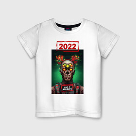 Детская футболка хлопок с принтом Cyberpunk 2022 Heppy New Year в Тюмени, 100% хлопок | круглый вырез горловины, полуприлегающий силуэт, длина до линии бедер | 2022 | cyberpunk | cyberpunk 2077 | new year | зима | новый год 2022 | праздник