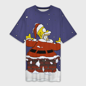 Платье-футболка 3D с принтом ГОМЕР САНТА СИМПСОНЫ в Тюмени,  |  | 2021 | 2022 | christmas | homer | merry | merry christmas | new year | simpson | simpsons | snow | sweater | ugly christmas | winter | гомер | гомер симпсон | зима | новогодний | новогодняя | новый год | рождественский | рождество | симпсон