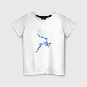 Детская футболка хлопок с принтом Снежный Волшебный Олень в Тюмени, 100% хлопок | круглый вырез горловины, полуприлегающий силуэт, длина до линии бедер | волшебный олень | животное | новый год | новый год 2022 | олень | рисунок | снежинки