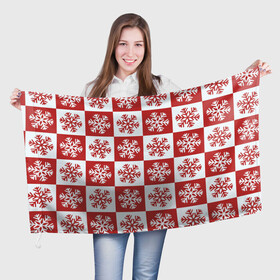 Флаг 3D с принтом Шахматные Снежинки в Тюмени, 100% полиэстер | плотность ткани — 95 г/м2, размер — 67 х 109 см. Принт наносится с одной стороны | зима | новогоднее настроение | новый год | снежинки | шахматные снежинки | шахматы