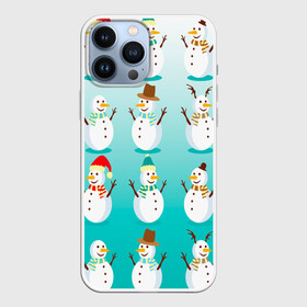 Чехол для iPhone 13 Pro Max с принтом Веселые снеговички узор в Тюмени,  |  | Тематика изображения на принте: 2022 | веселье | градиент | зима | новый год | праздники | снег | снеговики | снеговички | традиции | узор | узорчик