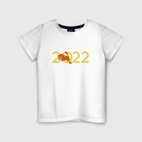 Детская футболка хлопок с принтом Тигр, прыгающий через кольцо 2022 в Тюмени, 100% хлопок | круглый вырез горловины, полуприлегающий силуэт, длина до линии бедер | 2022 | chinese calendar | jumping | new year | ring | tiger | китайский календарь | надпись | новый год | прыгающий через кольцо | символ года | тигр | цифры