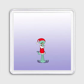 Магнит 55*55 с принтом Дед Сквиди Санта мороз в Тюмени, Пластик | Размер: 65*65 мм; Размер печати: 55*55 мм | дед мороз | микс образов | мультфильм | настроение | оссьминог | персонаж | праздник | санта клаус | сквидвард | старикашка | сухой старик | шапка санты