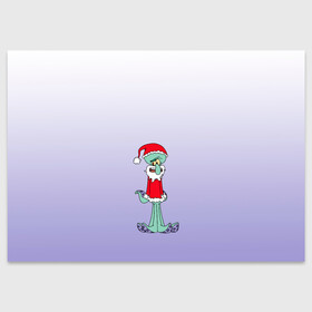 Поздравительная открытка с принтом Дед Сквиди Санта мороз в Тюмени, 100% бумага | плотность бумаги 280 г/м2, матовая, на обратной стороне линовка и место для марки
 | Тематика изображения на принте: дед мороз | микс образов | мультфильм | настроение | оссьминог | персонаж | праздник | санта клаус | сквидвард | старикашка | сухой старик | шапка санты