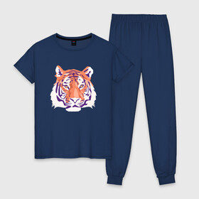 Женская пижама хлопок с принтом Тигра оранжевый в Тюмени, 100% хлопок | брюки и футболка прямого кроя, без карманов, на брюках мягкая резинка на поясе и по низу штанин | 2022 | blue water tiger | год тигра | дедмороз | ёлка | кошка | новыйгод | полосатый год | синий тигр | тигриный новый год | черный тигра