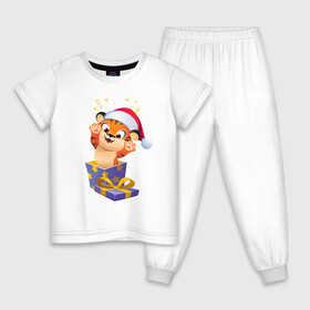 Детская пижама хлопок с принтом Тигрёнок в качестве подарка в Тюмени, 100% хлопок |  брюки и футболка прямого кроя, без карманов, на брюках мягкая резинка на поясе и по низу штанин
 | Тематика изображения на принте: confetti | eyes | holiday | new year | paws | skin | star | tail | tiger | tiger cub | глаза | звезда | конфетти | лапы | новый год | праздник | тигр | тигрёнок | хвост