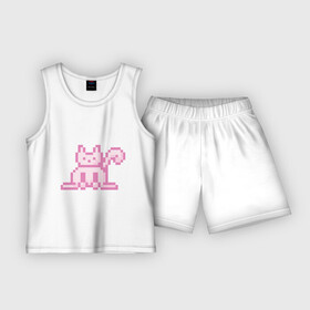 Детская пижама с шортами хлопок с принтом Розовый пиксельный кот (Pink pixel cat) в Тюмени,  |  | anime | cat | pink | pixel | pixel art | аниме | кот | писель | писель арт | розовый