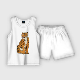Детская пижама с шортами хлопок с принтом Дерзкая независимая тигрица в Тюмени,  |  | Тематика изображения на принте: eyes | paws | skin | tail | tiger | tigress | глаза | лапы | тигр | тигрица | хвост