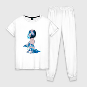 Женская пижама хлопок с принтом Nebula girl в Тюмени, 100% хлопок | брюки и футболка прямого кроя, без карманов, на брюках мягкая резинка на поясе и по низу штанин | Тематика изображения на принте: anime | clouds | girl | nebula | space | аниме | астрология | девушка | космос | облака
