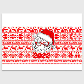 Поздравительная открытка с принтом НОВОГОДНИЙ ТИГР | 2022 в Тюмени, 100% бумага | плотность бумаги 280 г/м2, матовая, на обратной стороне линовка и место для марки
 | Тематика изображения на принте: 2020 | 2021 | 2022 | christmas | merry | год водного тигра | леденец | нг | новогодний | новый год | рождество | свитер | тигр | узоры