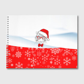 Альбом для рисования с принтом Новогодний тигр в сугробе снега. в Тюмени, 100% бумага
 | матовая бумага, плотность 200 мг. | 2022 | merry christmas | год тигра | нг | новогодний тигр | новогодняя символика | новый год | рождество | символ 2022 года | снежинки | тигр