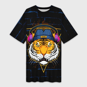 Платье-футболка 3D с принтом Тигр в наушниках SWAG в Тюмени,  |  | furry | swag | tiger | в наушниках | восточный тигр | год тигра | кошка | тигр | тигренок | хищник