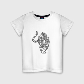 Детская футболка хлопок с принтом Символ года (тигр) в Тюмени, 100% хлопок | круглый вырез горловины, полуприлегающий силуэт, длина до линии бедер | 2022 | зима | новый год | символ года | снег | тигр