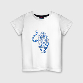 Детская футболка хлопок с принтом Символ года (тигр) 2022 в Тюмени, 100% хлопок | круглый вырез горловины, полуприлегающий силуэт, длина до линии бедер | 2022 | зима | новый год | символ года | снег | тигр