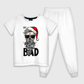 Детская пижама хлопок с принтом SANTA CLAUS BAD в Тюмени, 100% хлопок |  брюки и футболка прямого кроя, без карманов, на брюках мягкая резинка на поясе и по низу штанин
 | bad | beard | christmas | hipster | new year | red cap | santa claus | skull | борода | красный колпак | новый год | очки | рождество | санта клаус | хипстер | череп