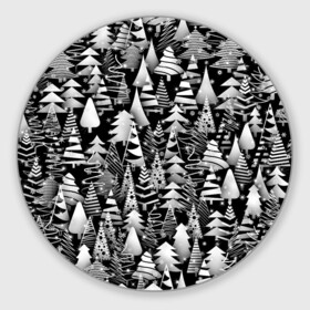 Круглый коврик для мышки с принтом Лес абстрактных ёлок в Тюмени, резина и полиэстер | круглая форма, изображение наносится на всю лицевую часть | абстракция | ёлка | ель | лес | новогодний | новый год | паттерн | рождество | снег | снежинки | чернобелый