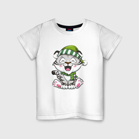 Детская футболка хлопок с принтом Тигренок 2022 New Year в Тюмени, 100% хлопок | круглый вырез горловины, полуприлегающий силуэт, длина до линии бедер | 2022 | год тигра | новый год | новый год 2022 | символ года | тигр | тигренок | тигрица | тигры