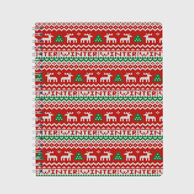 Тетрадь с принтом Deer Christmas Pattern в Тюмени, 100% бумага | 48 листов, плотность листов — 60 г/м2, плотность картонной обложки — 250 г/м2. Листы скреплены сбоку удобной пружинной спиралью. Уголки страниц и обложки скругленные. Цвет линий — светло-серый
 | background | christmas | christmas pattern | deer | herringbone | holiday | knitted pattern | new year | pattern | texture | tree | вязаный узор | елка | елочка | новогодний узор | новый год | олени | паттерн | праздник | рождество | текстура | узор | фон