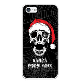 Чехол для iPhone 5/5S матовый с принтом Santa Сlaus from hell в Тюмени, Силикон | Область печати: задняя сторона чехла, без боковых панелей | Тематика изображения на принте: christmas | new year | red cap | santa claus | santa from hell | skull | spider web | дед мороз | красный колпак | новый год | паутина | рождество | санта из ада | санта клаус | череп