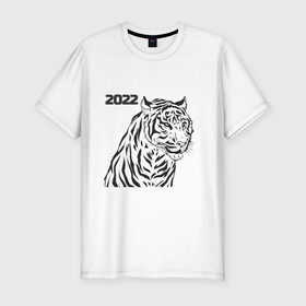 Мужская футболка хлопок Slim с принтом ТиГрРрА в Тюмени, 92% хлопок, 8% лайкра | приталенный силуэт, круглый вырез ворота, длина до линии бедра, короткий рукав | 2022 | зима | кот | новый год | тигр