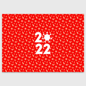 Поздравительная открытка с принтом Новый год с оленями и короновирусом в Тюмени, 100% бумага | плотность бумаги 280 г/м2, матовая, на обратной стороне линовка и место для марки
 | 2022 | new year | год тигра | короновирус | новогодний узор | новый год | олени | узор с оленями