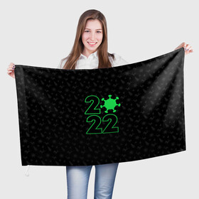 Флаг 3D с принтом Атмосферный новый год 2022 в Тюмени, 100% полиэстер | плотность ткани — 95 г/м2, размер — 67 х 109 см. Принт наносится с одной стороны | 2022 | new year | короновирус | новый год | узор с оленями | черный узор