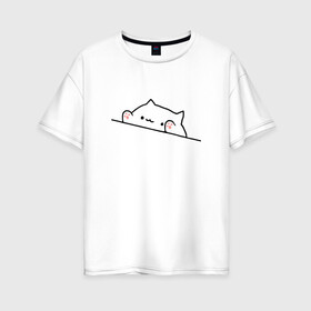 Женская футболка хлопок Oversize с принтом котик внутри тебя в Тюмени, 100% хлопок | свободный крой, круглый ворот, спущенный рукав, длина до линии бедер
 | cat | белый кот | киса | киска | китюлька | котик | котэ | мотик | сотэо