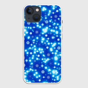 Чехол для iPhone 13 с принтом Сверкающие снежинки в Тюмени,  |  | blue | christmas | cold | ice | new year | snow | snowflakes | stars | winter | блеск | звезды | зима | зимний орнамент | иней | космические снежинки | кристаллы | лед | мороз | новогодний узор | новый год | подарок | рождество