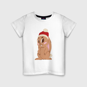 Детская футболка хлопок с принтом Новогодний зайчик 2022 в Тюмени, 100% хлопок | круглый вырез горловины, полуприлегающий силуэт, длина до линии бедер | Тематика изображения на принте: 2022 | заяц | кролик | новый год