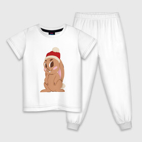 Детская пижама хлопок с принтом Новогодний зайчик 2022 в Тюмени, 100% хлопок |  брюки и футболка прямого кроя, без карманов, на брюках мягкая резинка на поясе и по низу штанин
 | 2022 | заяц | кролик | новый год