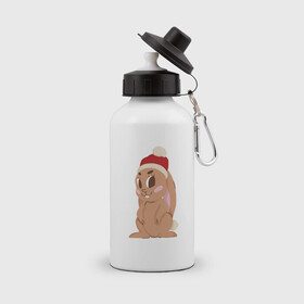 Бутылка спортивная с принтом Новогодний зайчик 2022 в Тюмени, металл | емкость — 500 мл, в комплекте две пластиковые крышки и карабин для крепления | 2022 | заяц | кролик | новый год