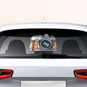 Наклейка на авто - для заднего стекла с принтом Ретро фотокамера в Тюмени, ПВХ | Точные размеры наклейки зависят от выбранного изображения (ширина не больше 75 мм, высота не больше 45 мм) | Тематика изображения на принте: камера | ретро | фото | фотоаппарат | фотограф