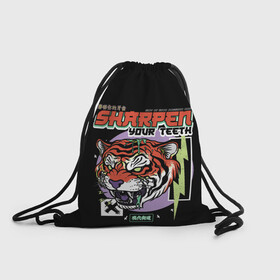 Рюкзак-мешок 3D с принтом Поточи зубки тигр 2022 в Тюмени, 100% полиэстер | плотность ткани — 200 г/м2, размер — 35 х 45 см; лямки — толстые шнурки, застежка на шнуровке, без карманов и подкладки | 2022 | sharpen your teeth | год тигра | зубы | поточи | тигр
