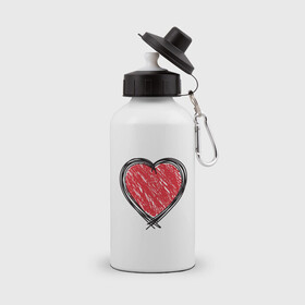 Бутылка спортивная с принтом Doodle Heart в Тюмени, металл | емкость — 500 мл, в комплекте две пластиковые крышки и карабин для крепления | граффити | карандаш | любовь | набросок | рисунок | сердце | эских