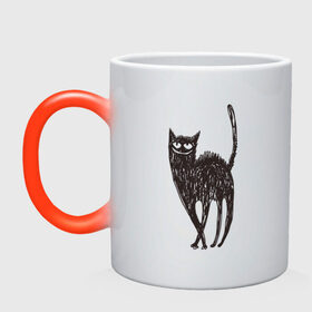Кружка хамелеон с принтом Рисованная кошка в Тюмени, керамика | меняет цвет при нагревании, емкость 330 мл | black | cat | кот | рисунок | черный