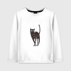 Детский лонгслив хлопок с принтом Рисованная кошка в Тюмени, 100% хлопок | круглый вырез горловины, полуприлегающий силуэт, длина до линии бедер | black | cat | кот | рисунок | черный