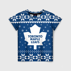 Детская футболка 3D с принтом Торонто Мейпл Лифс Новогодний в Тюмени, 100% гипоаллергенный полиэфир | прямой крой, круглый вырез горловины, длина до линии бедер, чуть спущенное плечо, ткань немного тянется | 2021 | 2022 | christmas | hockey | maple leafs | merry christmas | new year | nhl | snow | toronto | toronto maple leafs | usa | winter | зима | мейпл лифс | новог | новогодняя | новый год | нхл | рождество | снег | спорт | сша | торонто | 