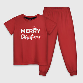 Детская пижама хлопок с принтом Merry Christmas | Счастливого Рождества. в Тюмени, 100% хлопок |  брюки и футболка прямого кроя, без карманов, на брюках мягкая резинка на поясе и по низу штанин
 | christmas | merry | new | red | santa | winter | year | дед мороз | зима | красный | новый год | подарки | праздник | рождество | сантаклаус | счастье